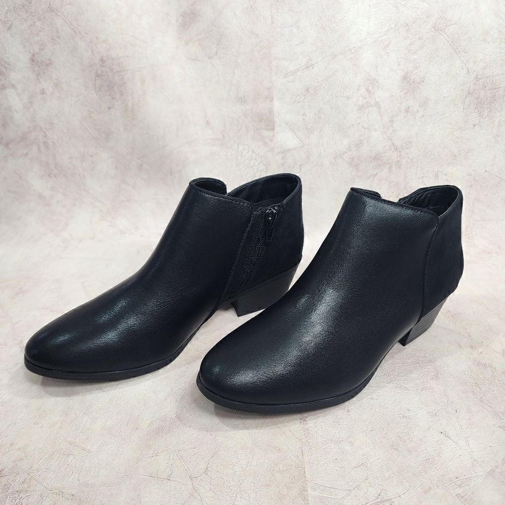 NIB Style & Co Wileyy 8.5, 9, 10 M Ankle Booties - Black Smooth/ Black Micro